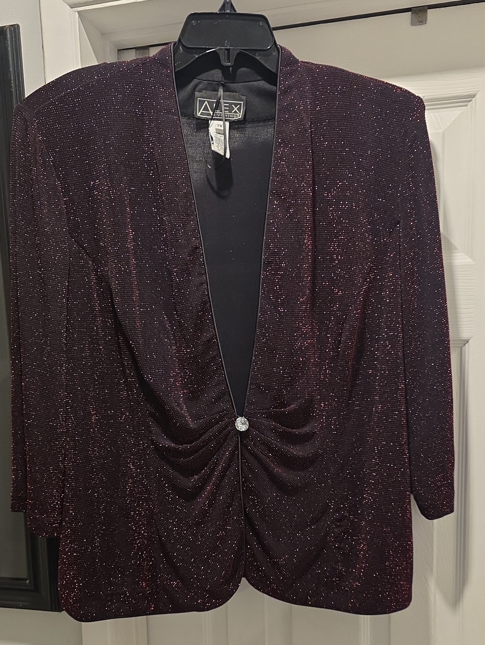 Alex Evenings Sparkle Draped Wine Blazer